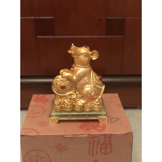 Chuột Vàng Ôm Vàng Ngậm Tiền Vàng Đế Thủy Tinh Cao 16cm