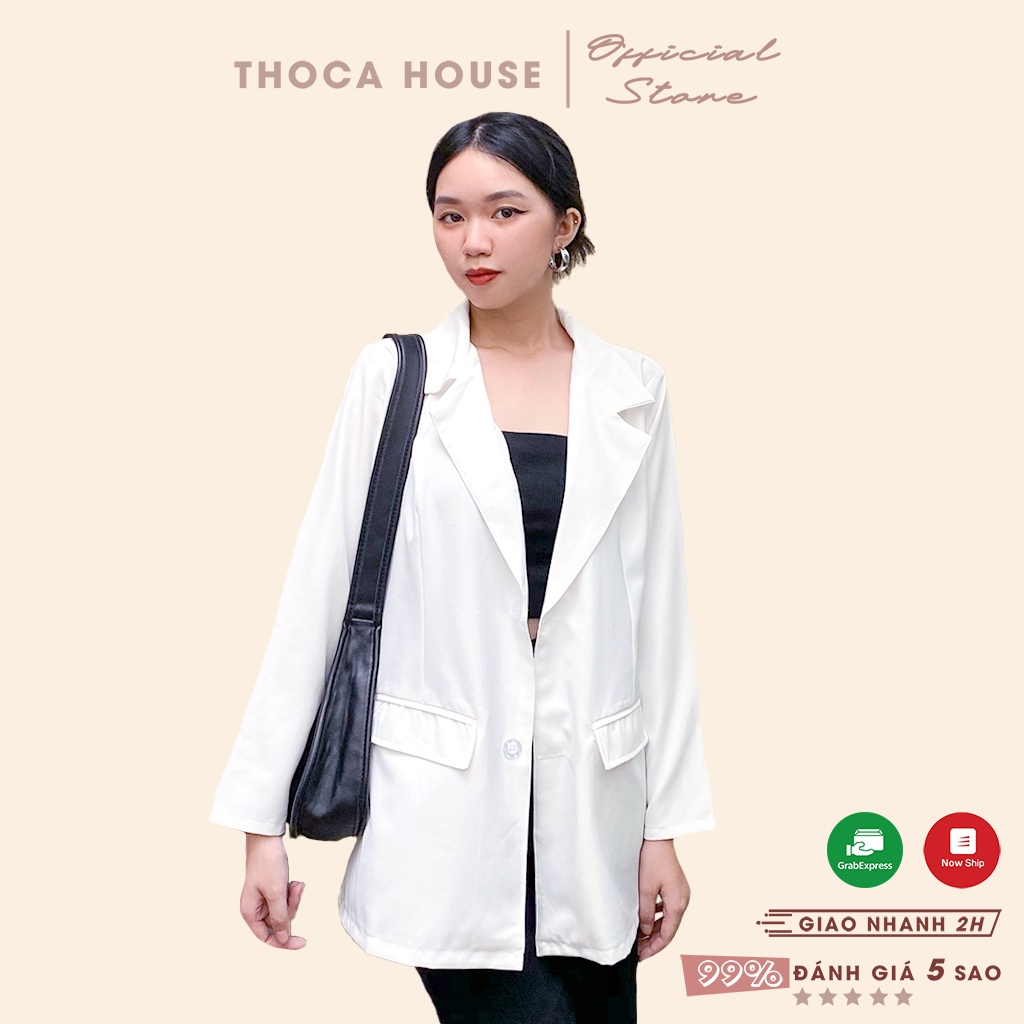 Áo khoác vest - blazer nữ form rộng oversize túi nấp 2 nút THOCA HOUSE phối đồ cá tính, thanh lịch công sở
