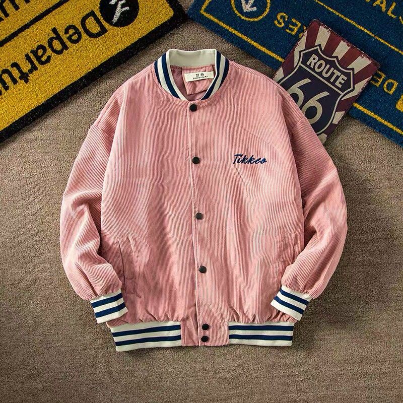 Áo khoác bomber unisex nam nữ tay viền chất nhung tăm thêu Tikker