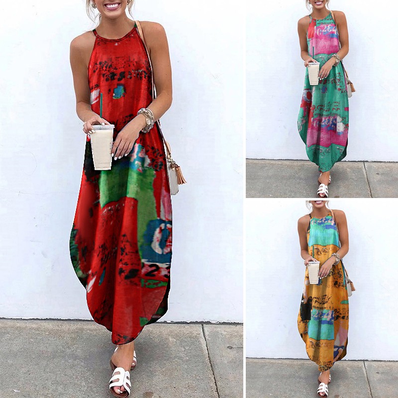 Đầm Maxi VONDA Không Tay In Họa Tiết Phong Cách Bohemian Cổ Điển Dành Cho Nữ | BigBuy360 - bigbuy360.vn