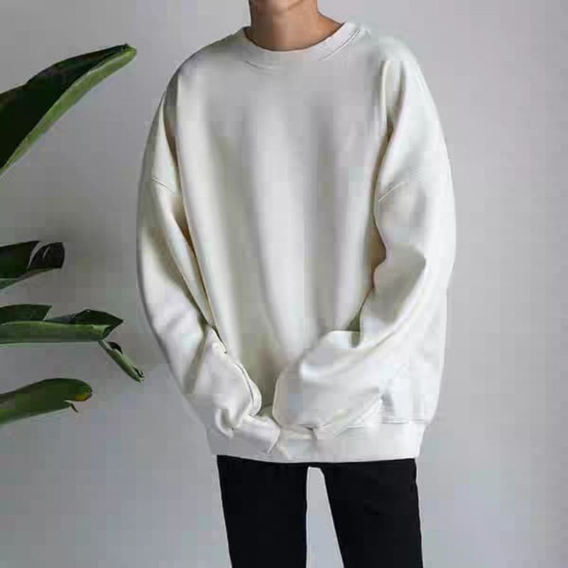 Áo Sweater Nỉ Trơn Trắng Nam Nữ Unisex, Form Rộng Chất Nỉ Bông Cao Cấp size 35-70kg.