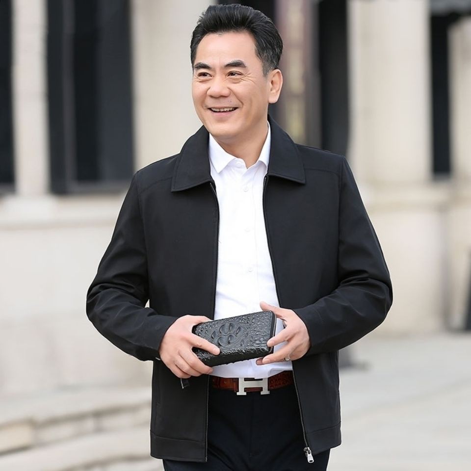 Quần áo trung niên☏◇∈Áo khoác nam trung niên và già, mỏng mùa xuân thu, thường ngày, cotton cho người ông nội