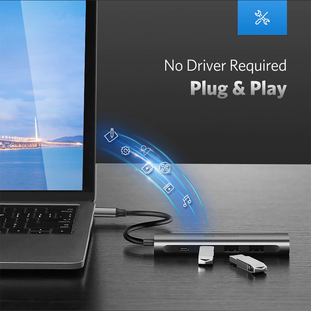 Hub USB Type-C ra HDMI / USB 3.0 / sạc USB C cao cấp UGREEN 50209