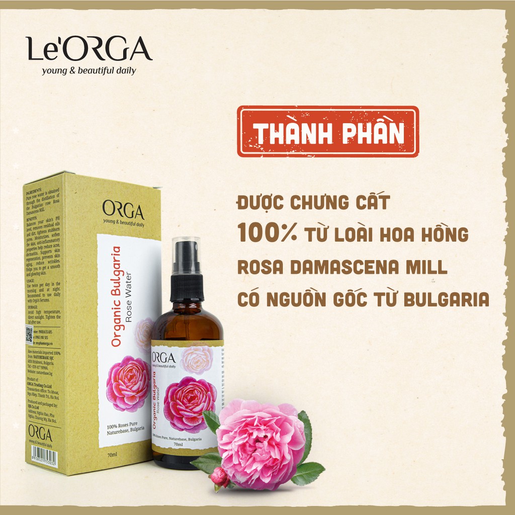 [Mã INCU50 giảm 50K đơn 250K] Nước Hoa Hồng Le'Orga - Toner Organic Bulgaria Cân Bằng Da Se Khít Lỗ Chân Lông 70ml | BigBuy360 - bigbuy360.vn