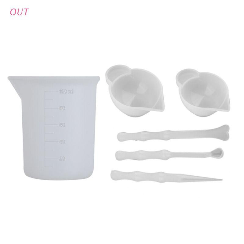 Bộ dụng cụ cốc mini 6 món bằng silicon khuấy trộn màu nhựa resin UV làm đồ thủ công DIY OUT