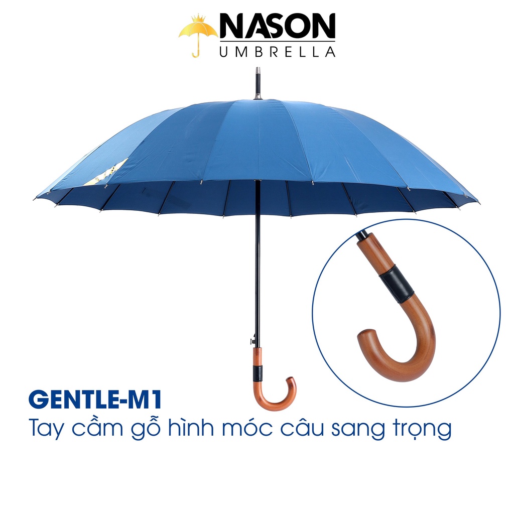 Ô thẳng cao cấp lịch lãm Nason Umbrella Gentle-M1 tay cầm gỗ hình móc câu sang trọng Vải siêu chống thấm vượt trội