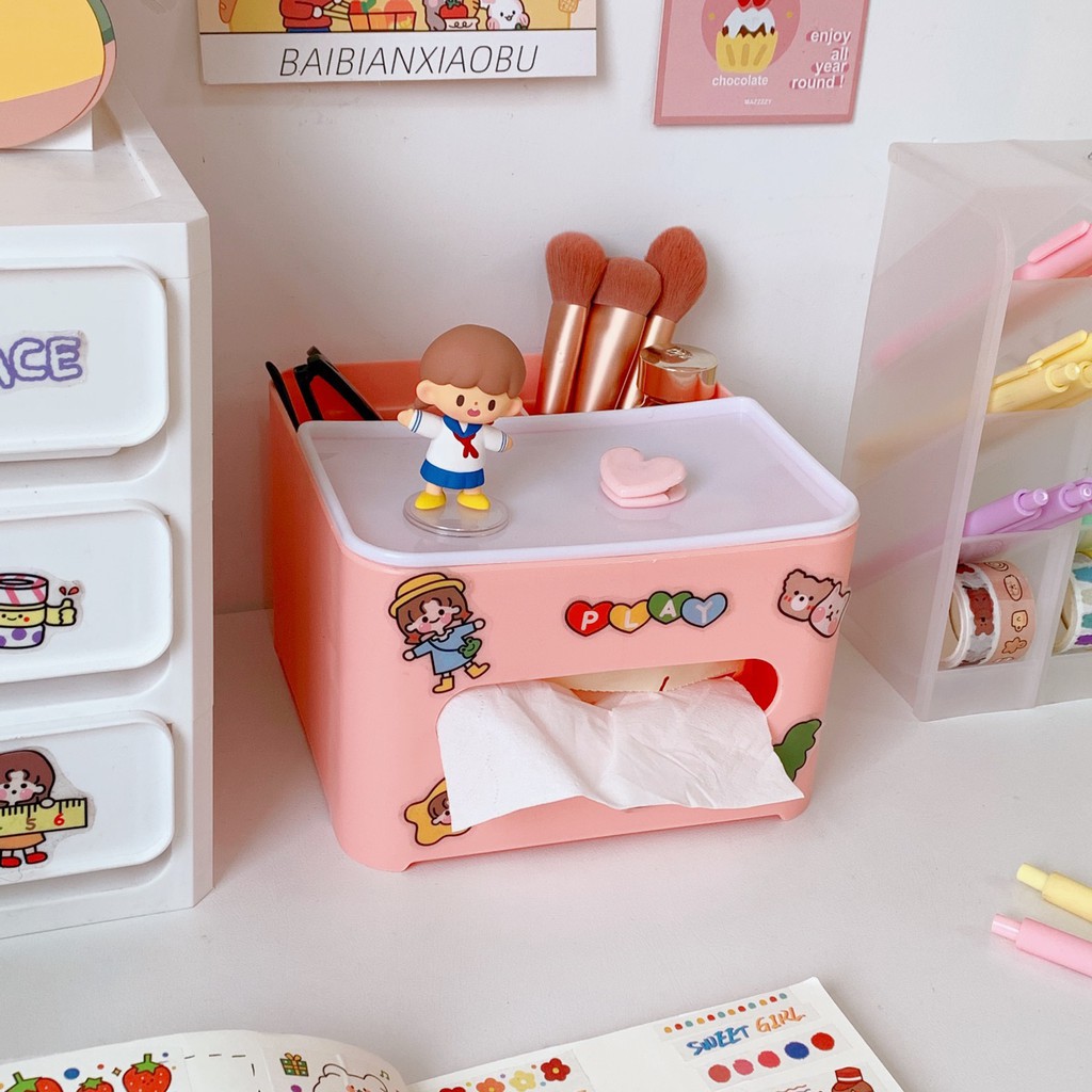 Kệ Để Bàn Kèm Hộp Đựng Khăn Giấy 2in1 Desk Organizer (k kèm sticker)