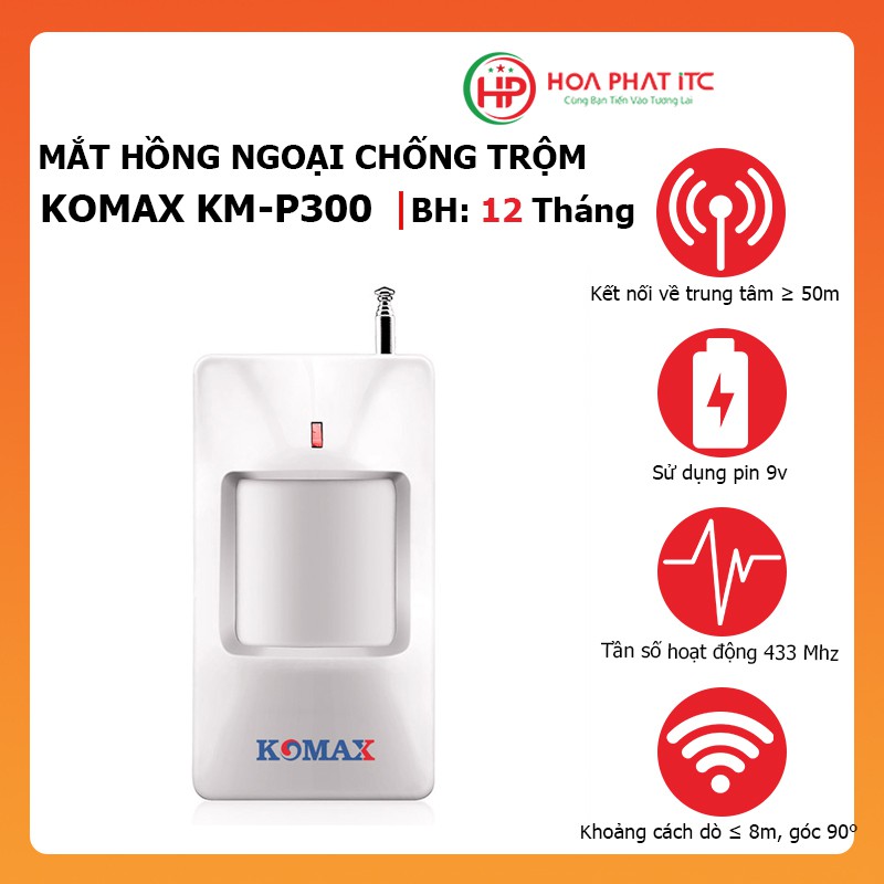Mắt hồng ngoại chống trộm Komax KM-P300 -Đầu dò hồng ngoại không dây KM-P300 dùng cho bộ chống trộm,