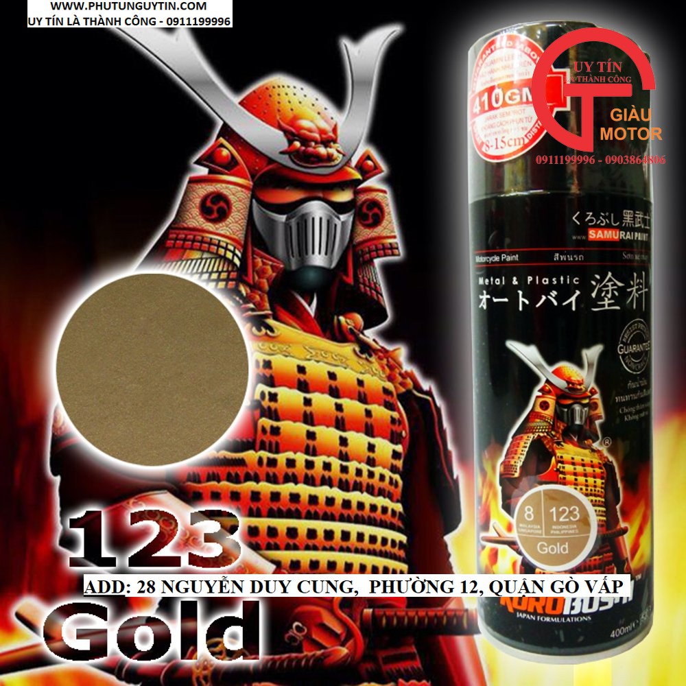 123 _ Chai sơn xịt sơn xe máy Samurai 123 màu vàng ánh kim