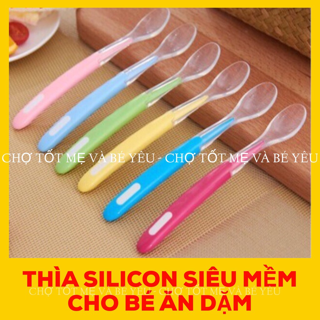 Thìa Silicon Siêu Mềm Cho Bé Ăn Dặm, Thìa Sâu Lòng Cán Dài Cho Bé Ăn Dễ Dàng