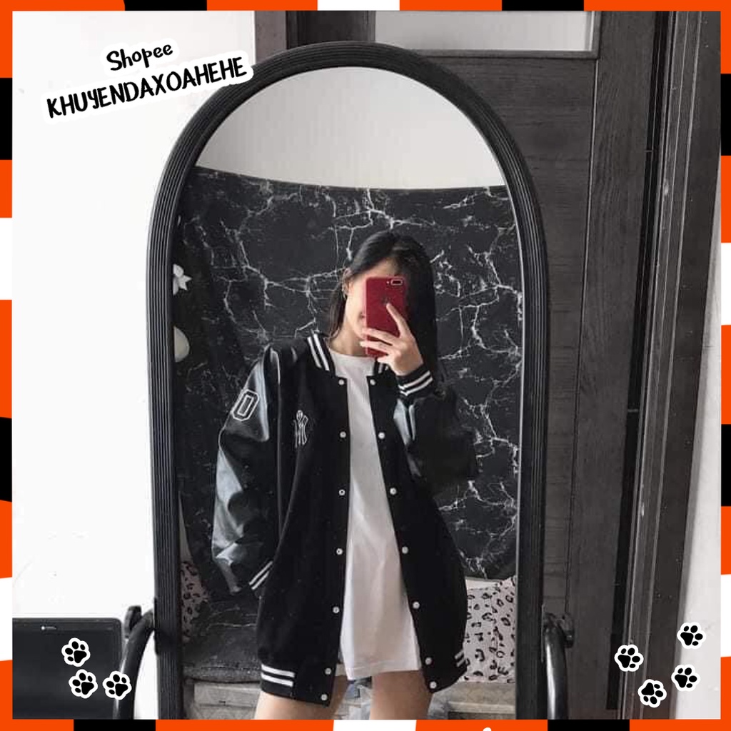 AK003 Áo khoác đen tay bo Yankee New York nam nữ bóng chày form rộng, áo  bomber unisex NY thể thao tay da cúc bấm cute