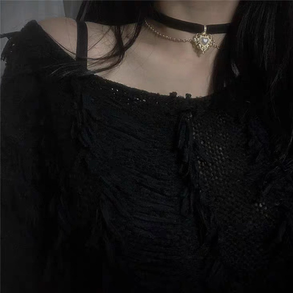 Ahour Vòng Cổ Choker Vải Nhung Mặt Hình Trái Tim Phong Cách Cổ Điển Cho Nữ