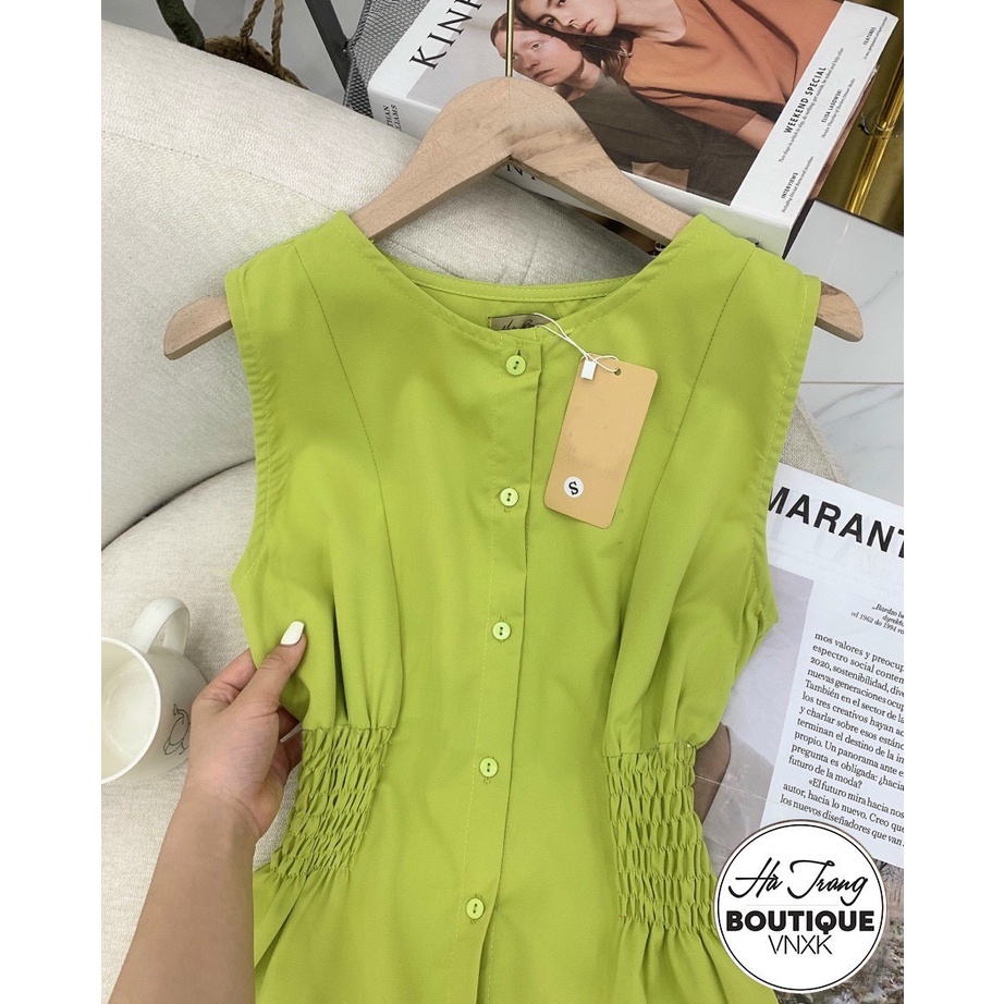 Váy maxi dáng dài, váy nữ sát nách xanh cốm (4 sz SMLXL)