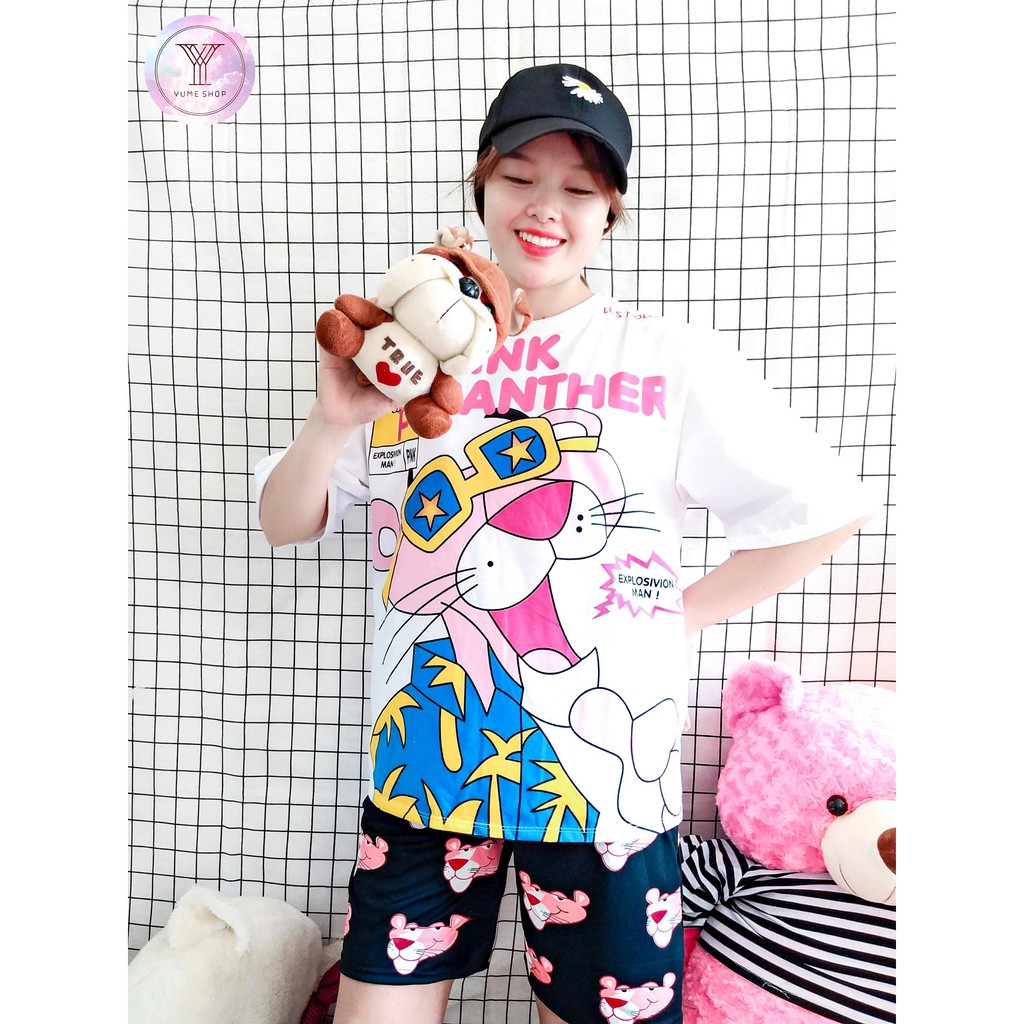 [ HOT] Bộ Unisex  báo hồng siêu yêu, sét hoạt hình áo 3D và quần cartoon ulzzang siêu hot  kèm ảnh thật nha