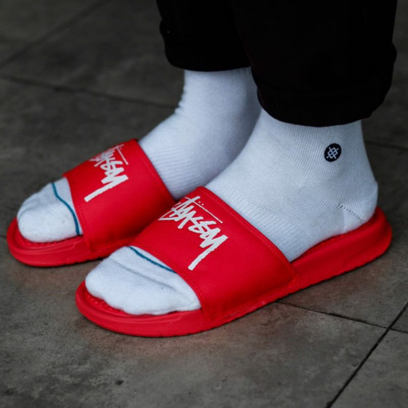 Giày Sandal Nike Benassi X Stussy Màu Trắng Đỏ