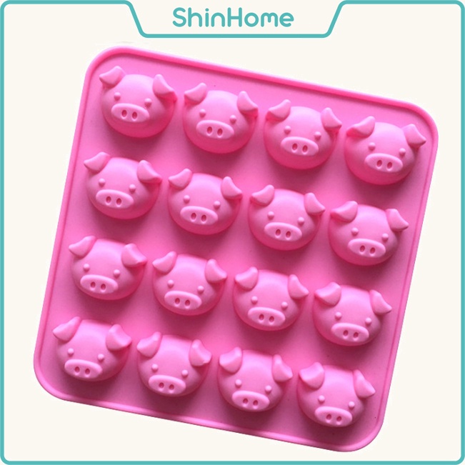 Khuôn silicone làm thạch dẻo, socola - 16 heo hồng