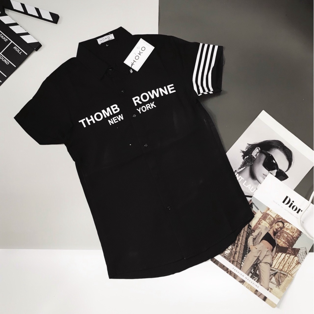 Áo sơ mi nam tay ngắn vải lụa cao cấp THOMBROWNE phong cách sang trọng lịch lãm [NEW UNISEX]