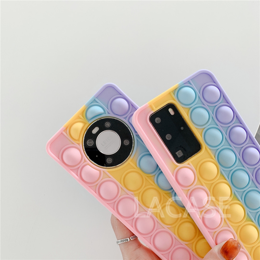 Pop It Fashion Stress Reliever Rainbow Beans Soft Silicone Phone Case Cover for Vivo Y12s Y20 Y20i Y20s Y50 Y30 Y30i V20Pro V20SE Y70s X50 Y19 S1 Y17 Y15 Y12 Y11 V11 V11Pro V11i V5lite V5 V5Plus V9 Y85 Y81 Y81i Y91C Y55