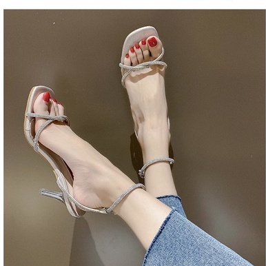 Giày cao gót nữ 9 phân quai đan đính đá Thiên Hương VNXK BP57AT3 Sandal nữ cao gót đế nhọn xăng đan