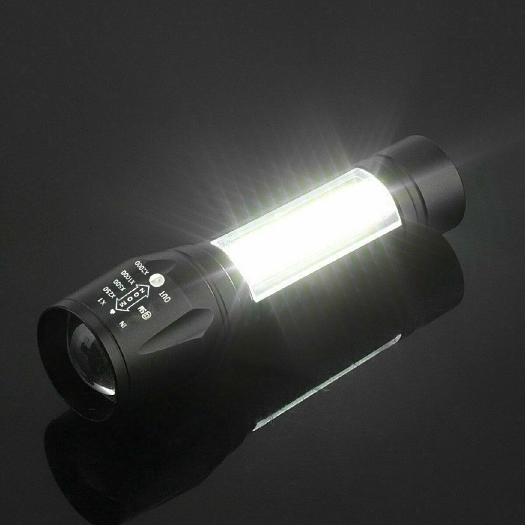 Đèn pin có led có thể thu phóng ánh sáng và sạc lại được qua cổng USB