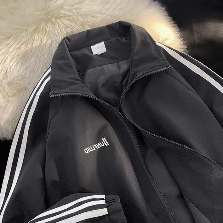 Áo Khoác Dù Bomber Cổ Bẻ 2 Lớp Phối Sọc Tay Mặc Đi Học Đi Chơi From Nam Nữ Hot Trend