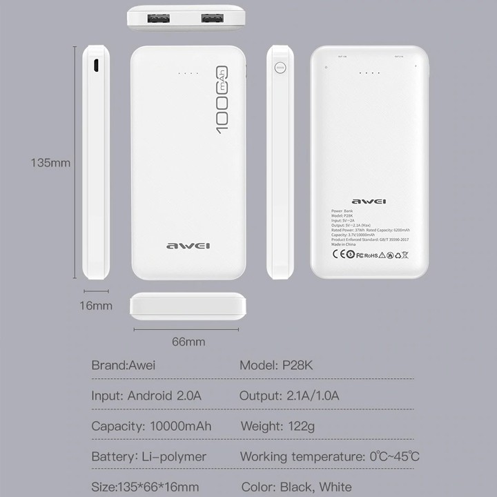 Sạc Dự Phòng Awei P28K Dung Lượng 10000mAh