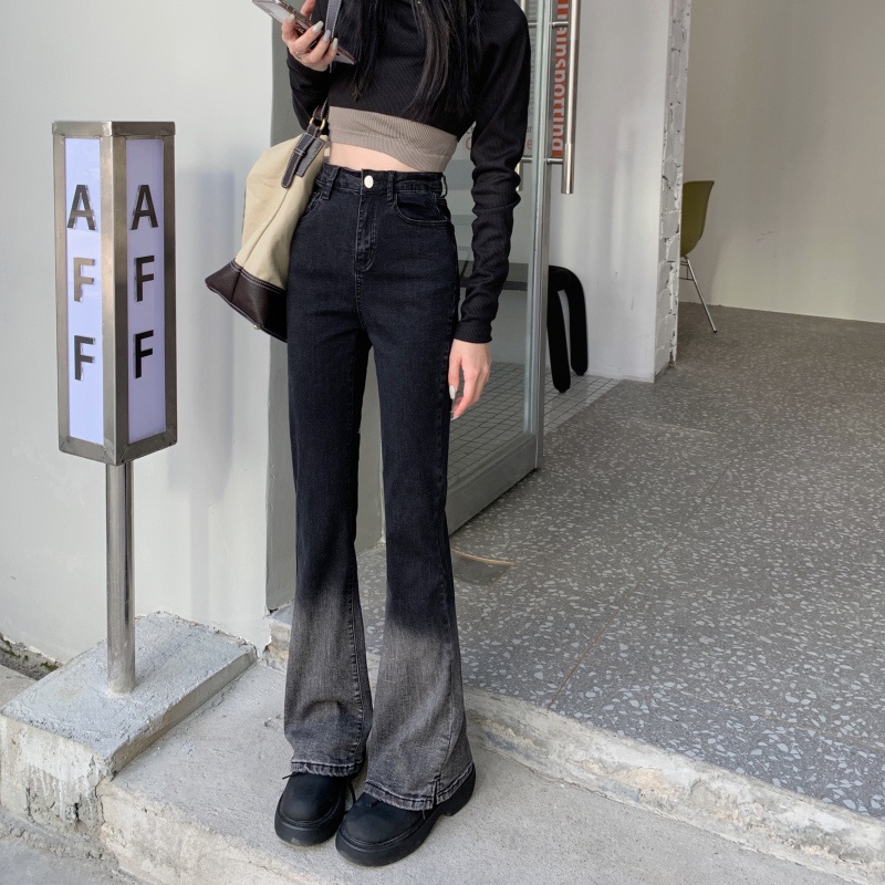 Quần Jeans Nữ Lưng Cao Ống Loe Màu Gradient Thời Trang