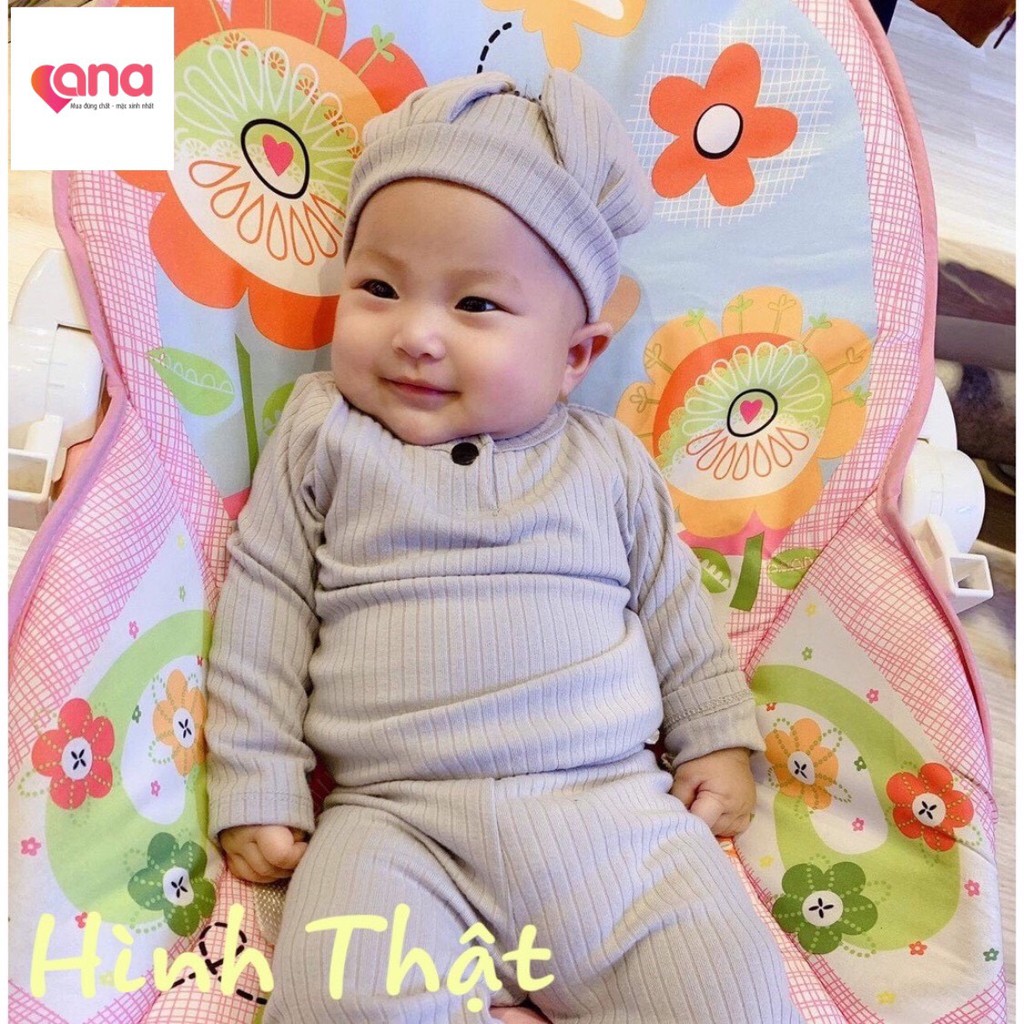 Bộ áo quần len thun gân dài tay cho bé trai bé gái TẶNG TURBAN [Big Sale] bộ đồ ngủ mùa thu đông ấm thun gân cho bé trai