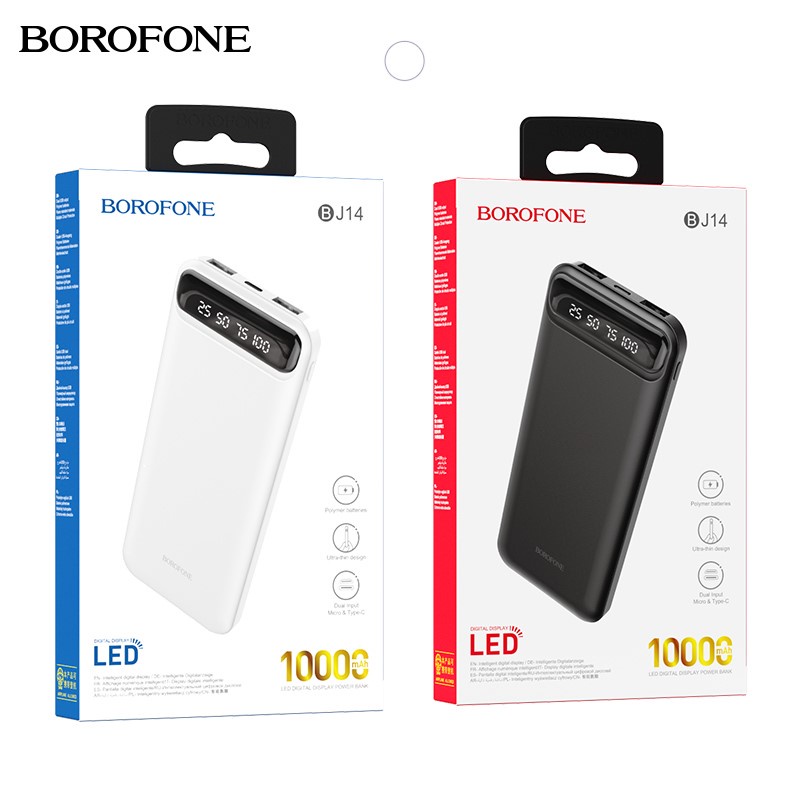 Pin sạc dự phòng 10000mAh BOROPHONE BJ14 có đèn báo LED, 2 cổng ra USB - Chính hãng