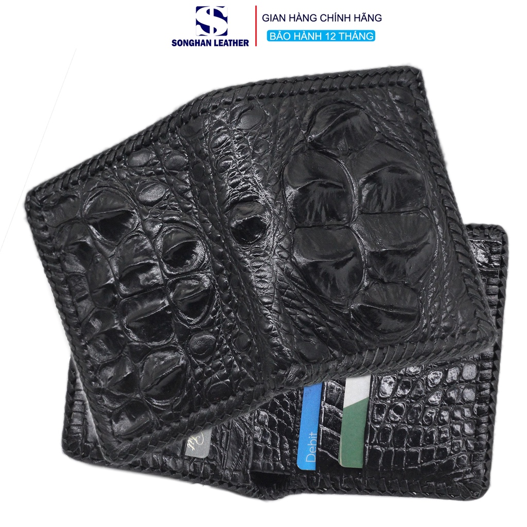 Ví Nam Gai Gù Cá Sấu Đứng Hai Mặt Songhan Leather WL099.Bóp Da Nam Đan Viền Thủ Công Khâu Tay.Bảo Hành 12 Tháng