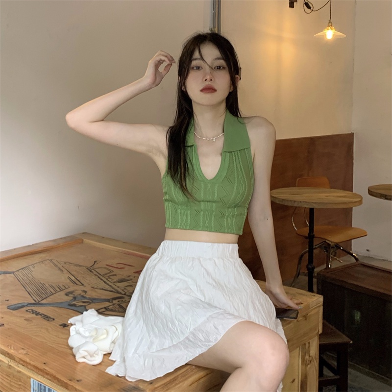 Áo hai dây ZHELIHANGFEI dệt kim dáng ngắn thời trang mùa hè cho nữ