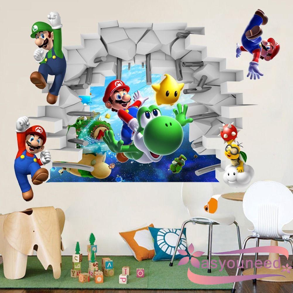 Đề can dán tường trang trí nội thất nhà hình Super Mario 3D đẹp mắt