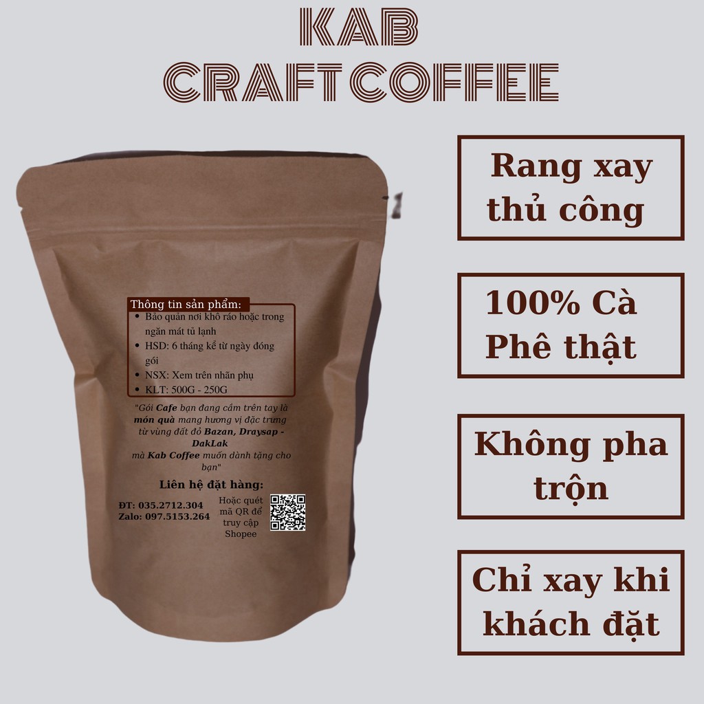 Cà phê nguyên chất rang xay thủ công - Ban Mê Đak Lak - Kab coffee - Loại 1 - 100% Robusta