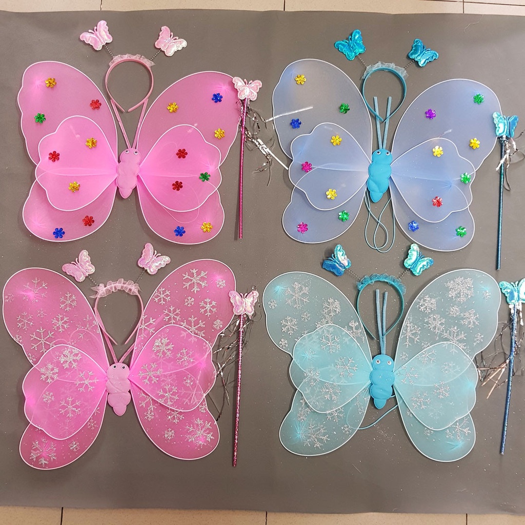 [Hàng đẹp, có đèn] Đồ chơi cánh bướm kép CÓ ĐÈN kèm bờm gậy phép KHÔNG VÁY giá rẻ cho bé chơi Trung thu