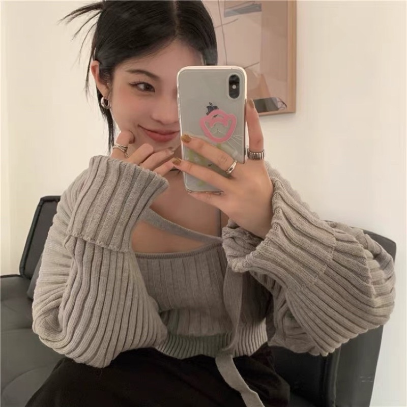 Áo Khoác Gân Tay Phồng Dây Cài Chéo