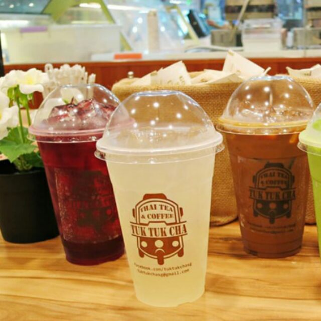 50 cái Ly PET nhựa nắp cầu, nắp bằng 500ml vòm tròn cong cà phê take away 16oz . Plastic cup