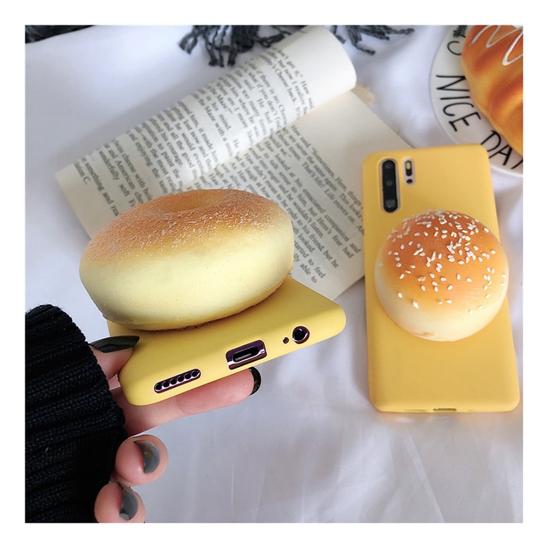 Ốp điện thoại gắn hình bánh mì 3D mềm xả stress cho Samsung note 10+ 9 8 S10E A11 M11 A31 A41 J2 J4 J5 J6+ J7Pr