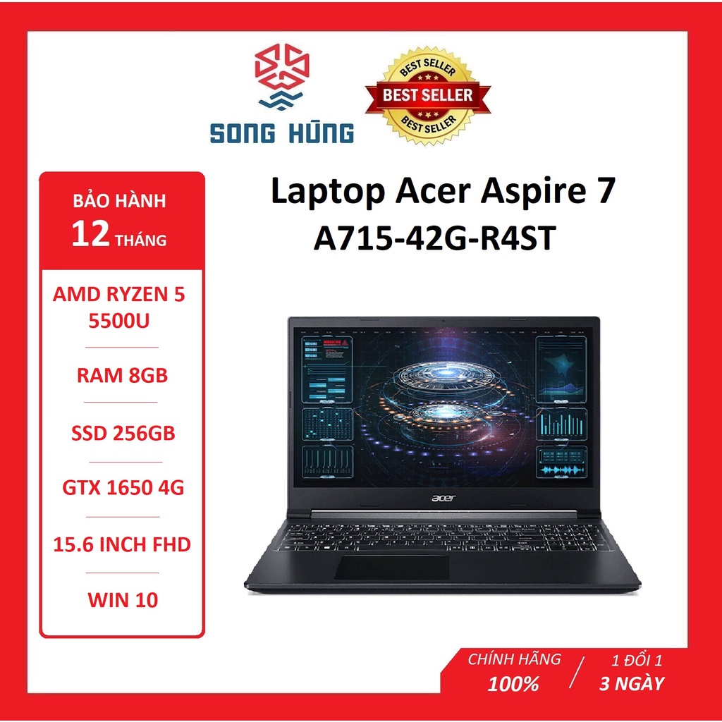 Laptop gaming Acer Aspire 7 A715-42G-R4ST (R5-5500U RAM 8GB SSD 256GB 15.6inch FHD IPS AX Win GTX 1650 4G 2kg Đen) thumbnail