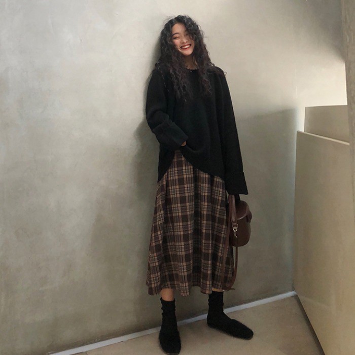 [ORDER] CHÂN VÁY SUÔNG KẺ CARO MÀU NÂU VINTAGE ULZZANG | BigBuy360 - bigbuy360.vn