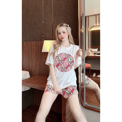 Set quần đùi lụa áo thun cotton bbr cao cấp