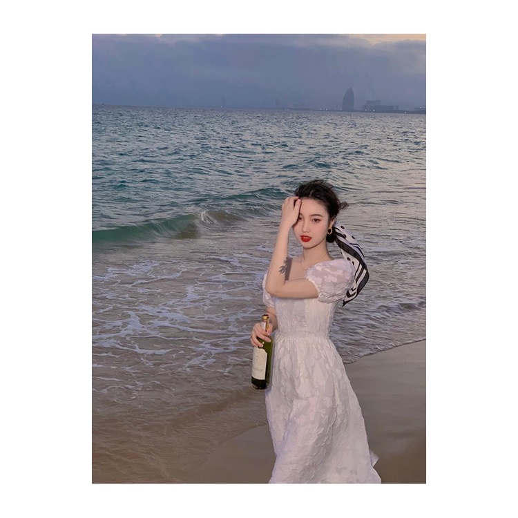 Jane Đầm trắng cổ tích hoa voan dịu dàng trễ vai tay phồng ( kèm ảnh feelback )