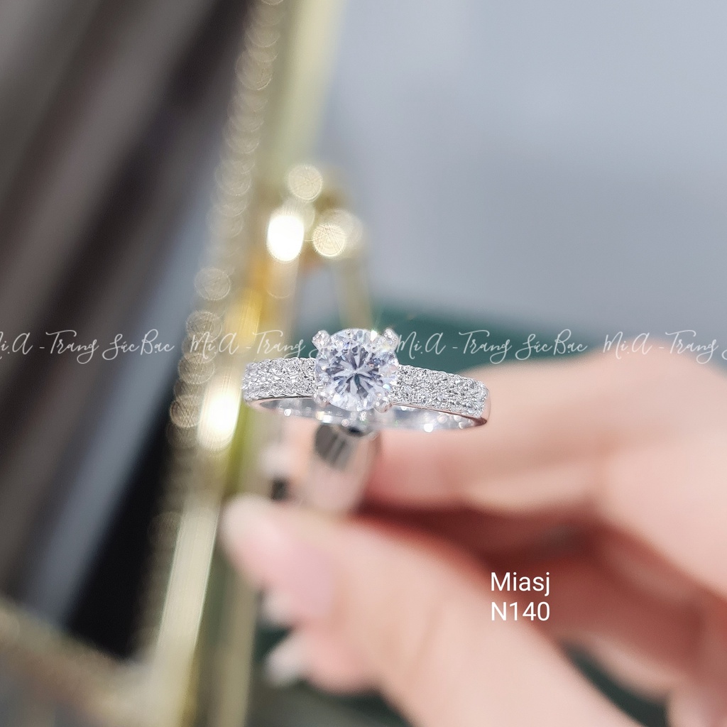 Nhẫn bạc Ý S925 nữ đính đá hột cao cấp MiASJ N140 bản to sang trọng