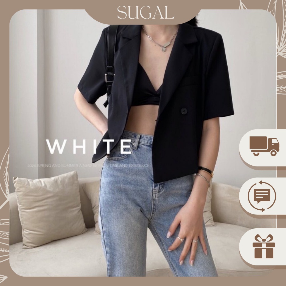 [Kèm Video SP] Áo Khoác Blazer Nữ Cổ Vest Cao Cấp Tay Lỡ Dáng Croptop Phong Cách Thời Trang Sugal AO KHOAC SG 001V2