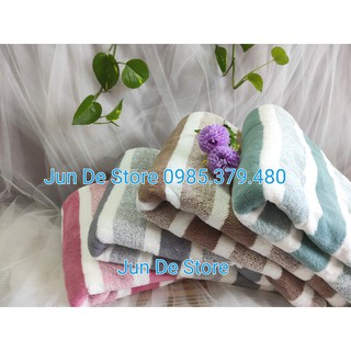 Khăn tắm lông cừu kẻ chuyển màu 70x140 ♥️ TRẺ TRUNG ♥️ Mềm nhẹ, dùng làm khăn tắm, khăn em bé rất tốt.