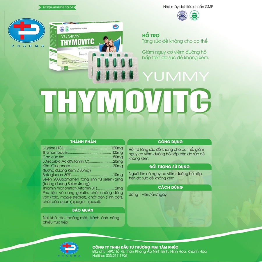 Viên Uống TÂM PHÚC PHARMA Yummy Thymovitc Giúp Cải Thiện Các Chức Năng Của Cơ Thể