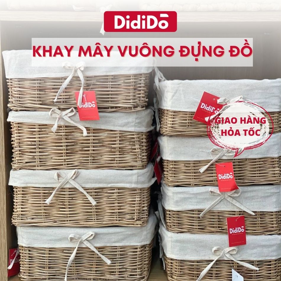 Khay đựng đồ mây có vải lót