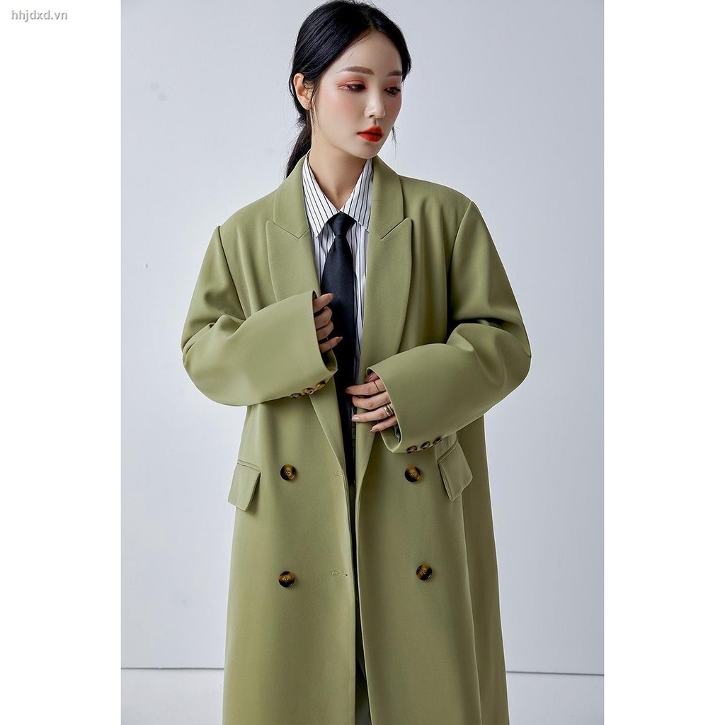 Áo khoác gió dáng dài màu xanh lá phong cách Hàn Quốc thời trang xuân thu mới 2021 | BigBuy360 - bigbuy360.vn
