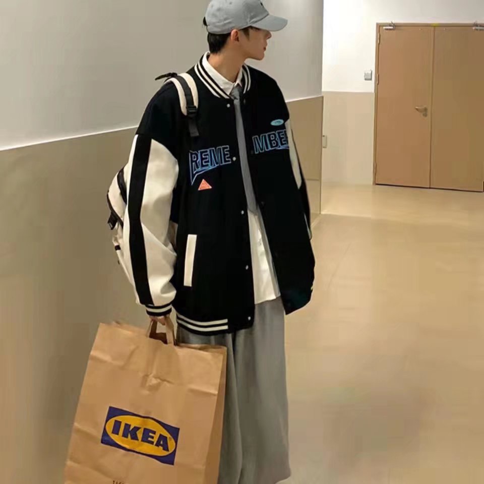 Áo khoác bóng chày tay dài dáng rộng size S-3XL in họa tiết chữ cái phong cách Nhật Bản thời trang thu đông unisex