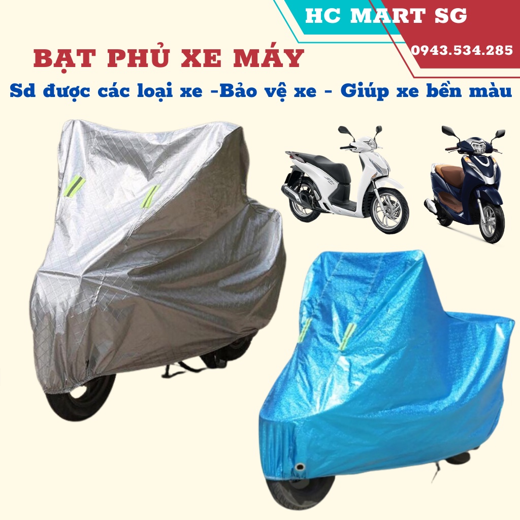 Bạt phủ xe máy che nắng, mưa, Bạt phủ xe tráng nhôm - Siêu dày dặn, chống thấm nước, chống trộm, lớp nỉ chống xước xe