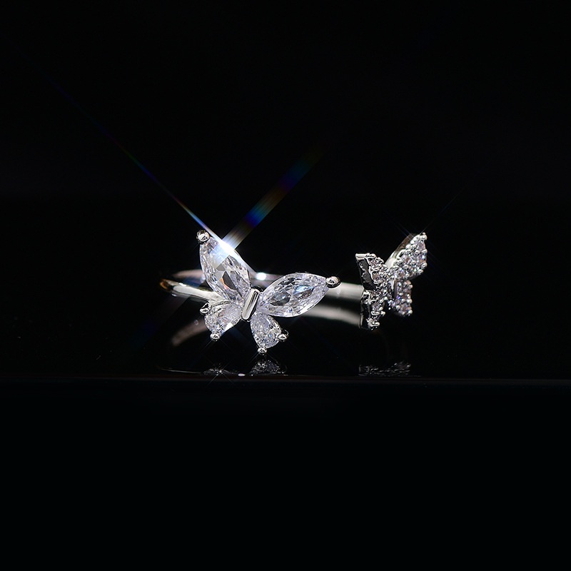 Bộ Nhẫn Mở Hình Bướm Đính Đá Zircon Thời Trang Cho Nữ